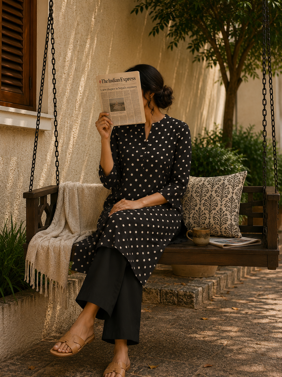 Black Polka Dot Mulmul Cotton Co-ord Set for Women | Office Wear