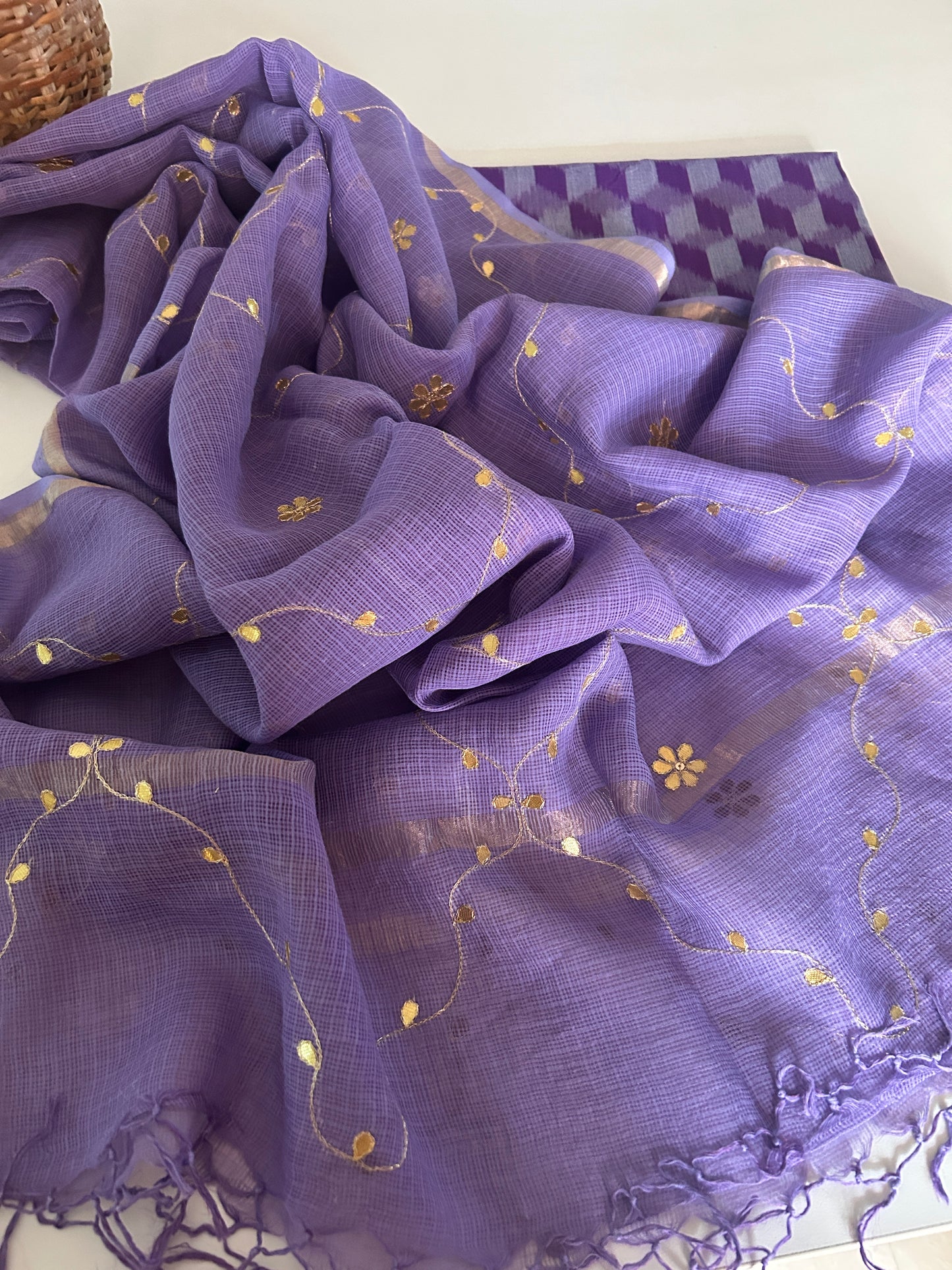 Double Ikat Cotton Kurta with Gota Patti Kota Doria Dupatta