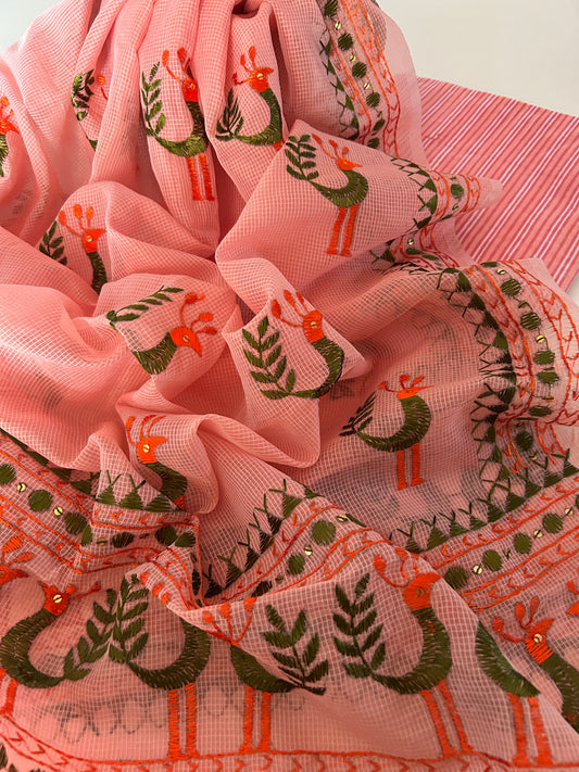 Phulkari Dupatta Cotton Suit Set