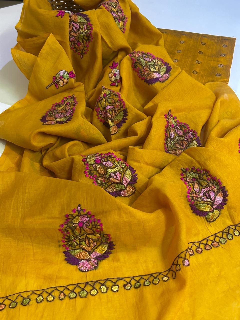 Silk Cotton Set with Pure Chanderi Kashmiri Dupatta