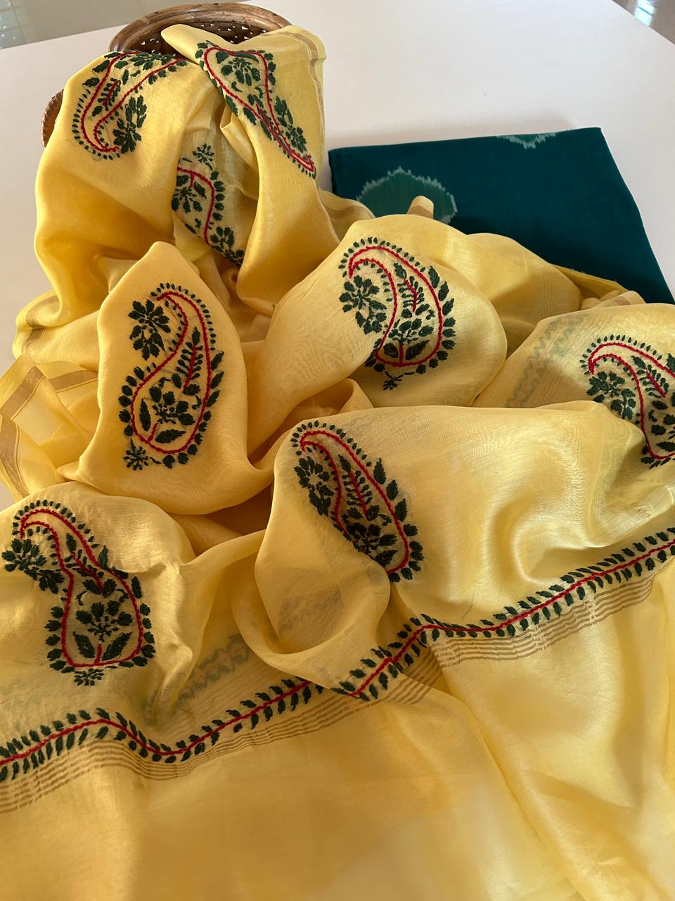 Chikankari Dupatta with Ikat Kurta