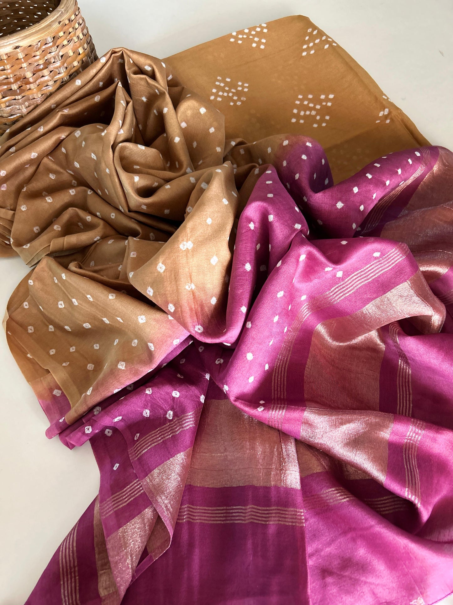 Handcrafted Bandhini Pure Chanderi Silk Kurta & Dupatta | The Indian Looms