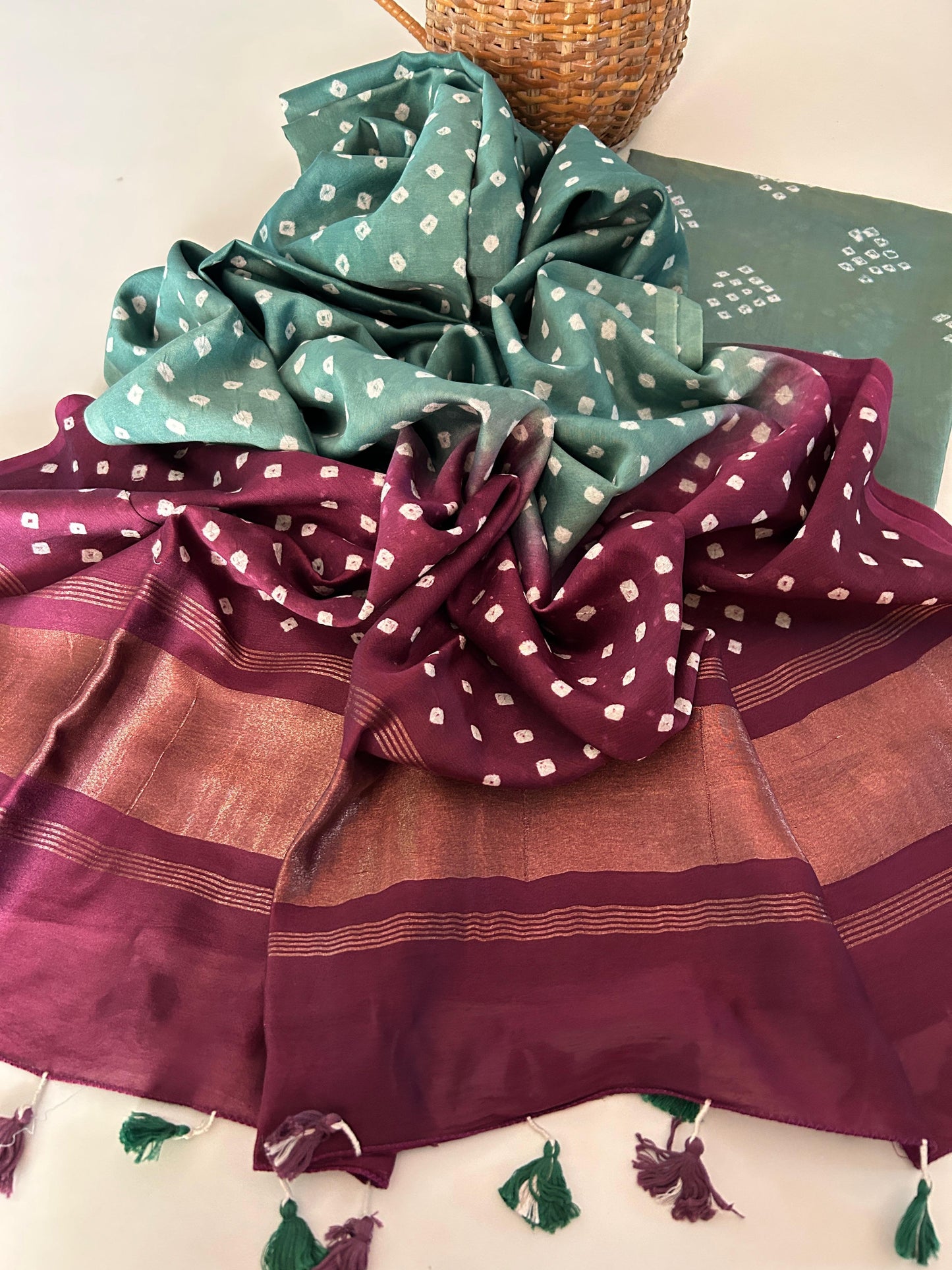 Handcrafted Bandhini Pure Chanderi Silk Kurta & Dupatta | The Indian Looms