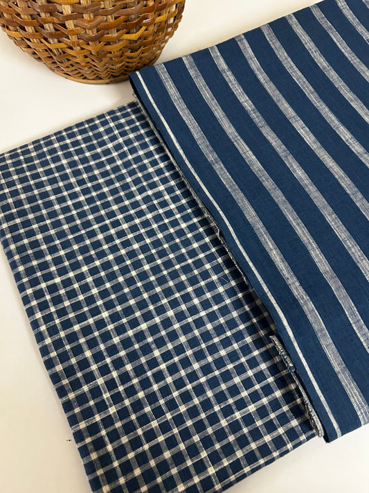 Premium Slub Cotton Checks Kurta with Matching Striped Bottom