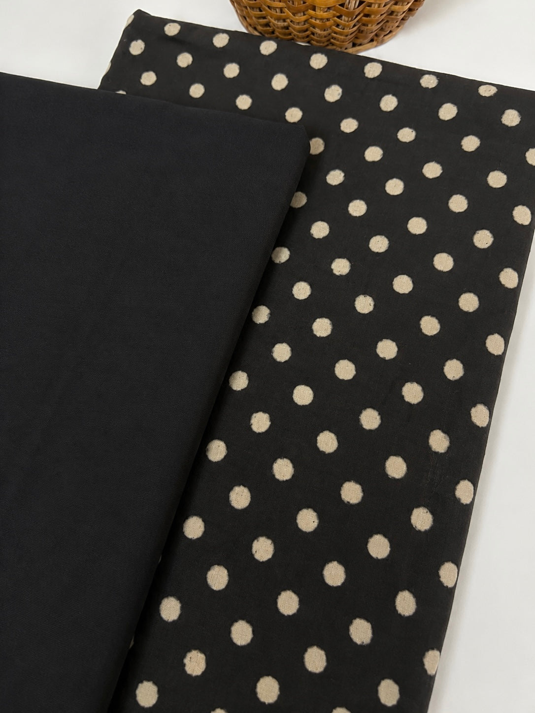 Black Polka Dot Mulmul Cotton Co-ord Set for Women | Office Wear
