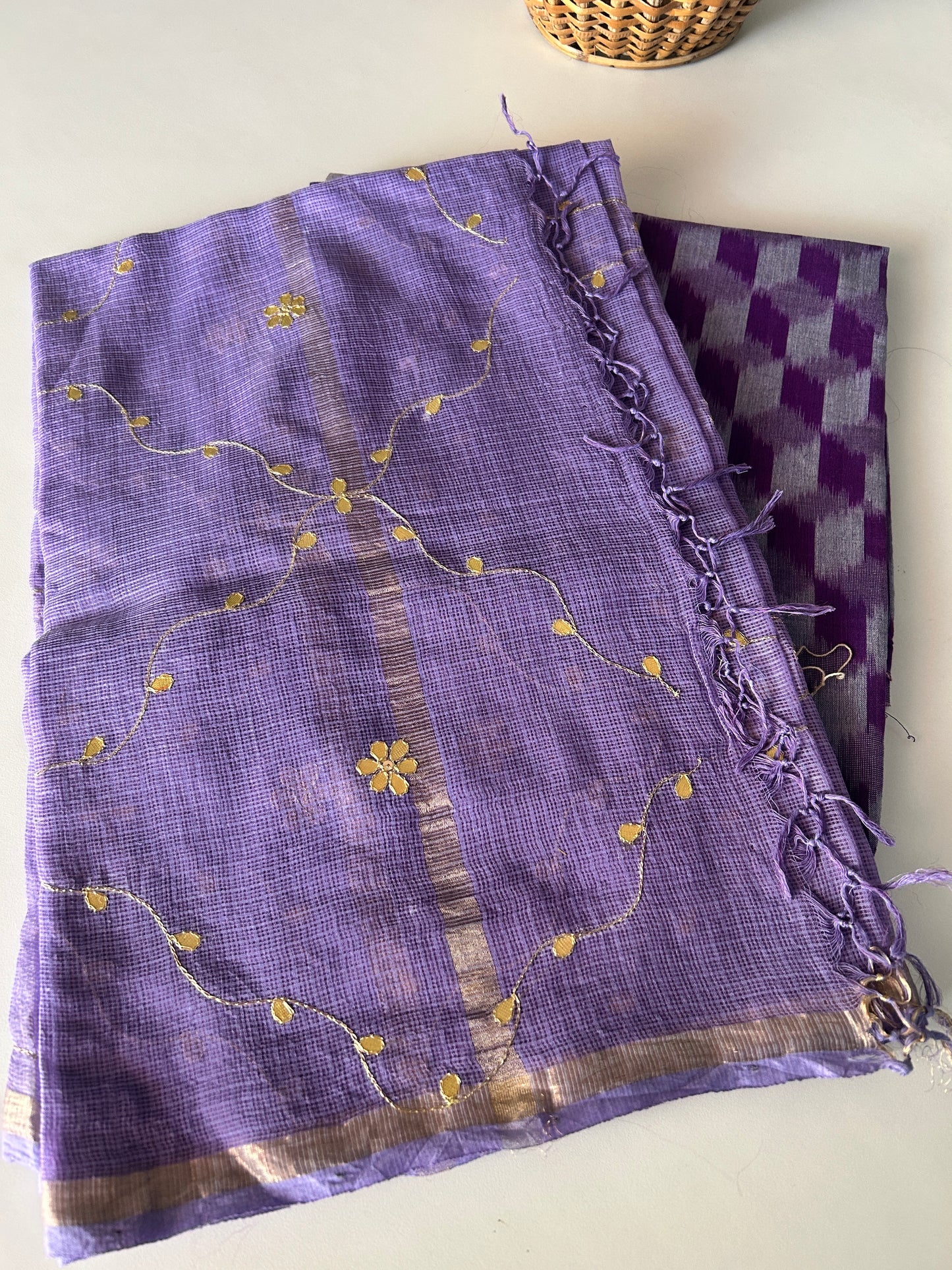 Double Ikat Cotton Kurta with Gota Patti Kota Doria Dupatta