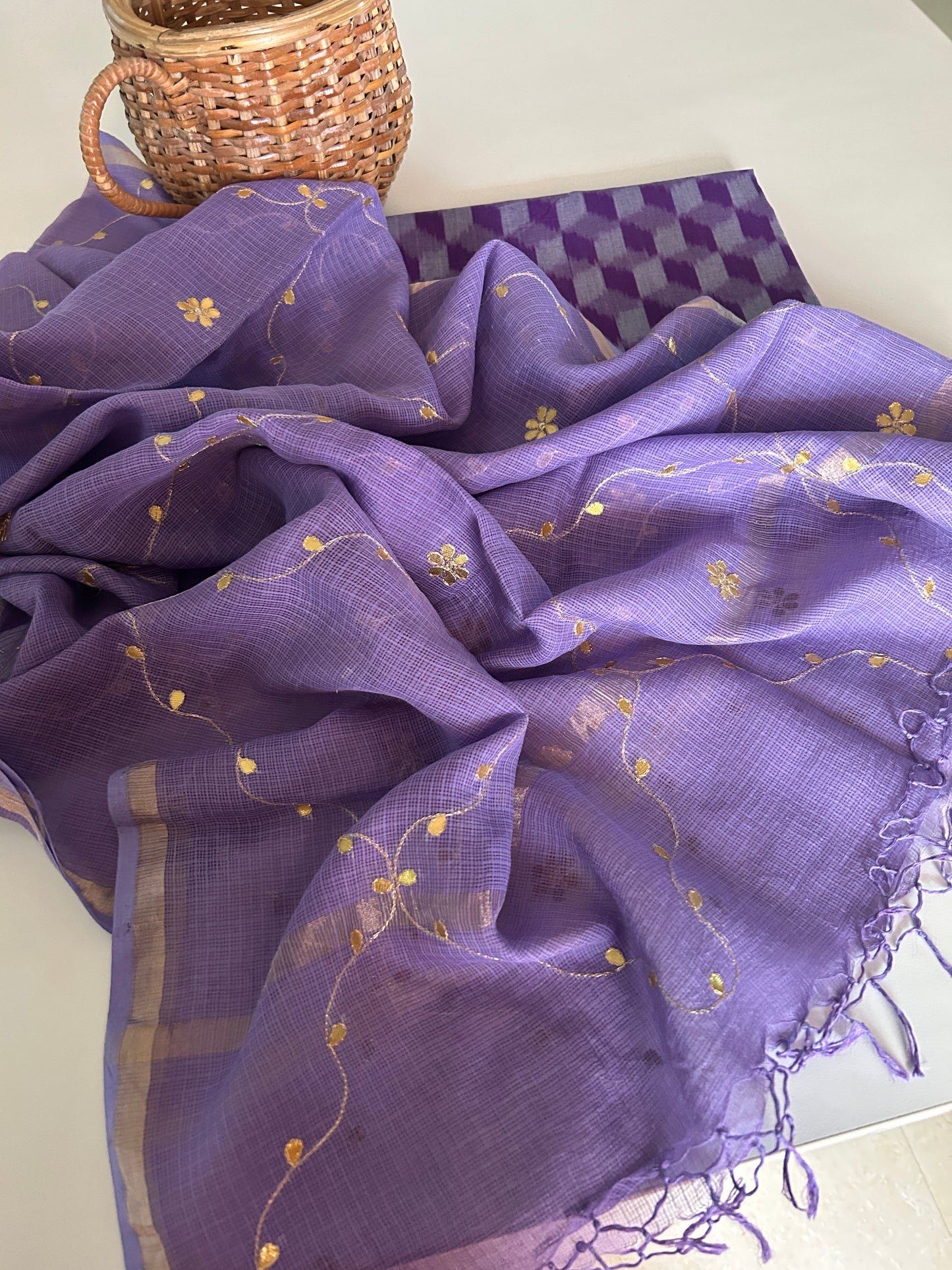 Double Ikat Cotton Kurta with Gota Patti Kota Doria Dupatta