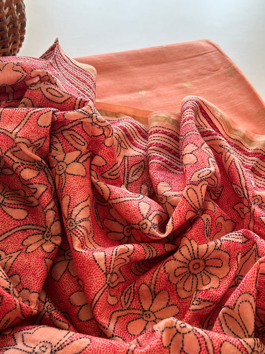 Kantha Work Dupatta with Tussar Silk Cotton Kurta Set