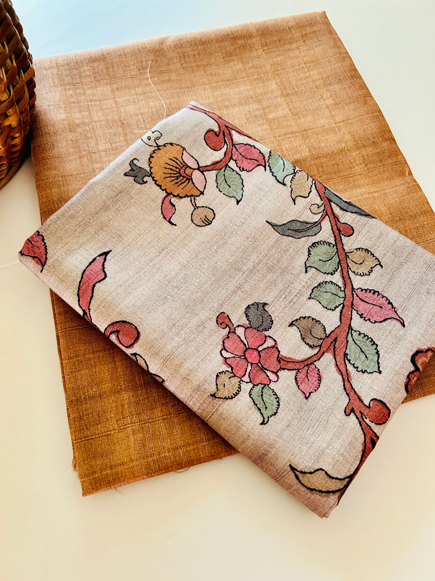 Soft Tussar Blend Handblock Kurta Dupatta Set