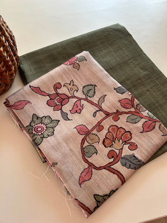 Soft Tussar Blend Handblock Kurta Dupatta Set