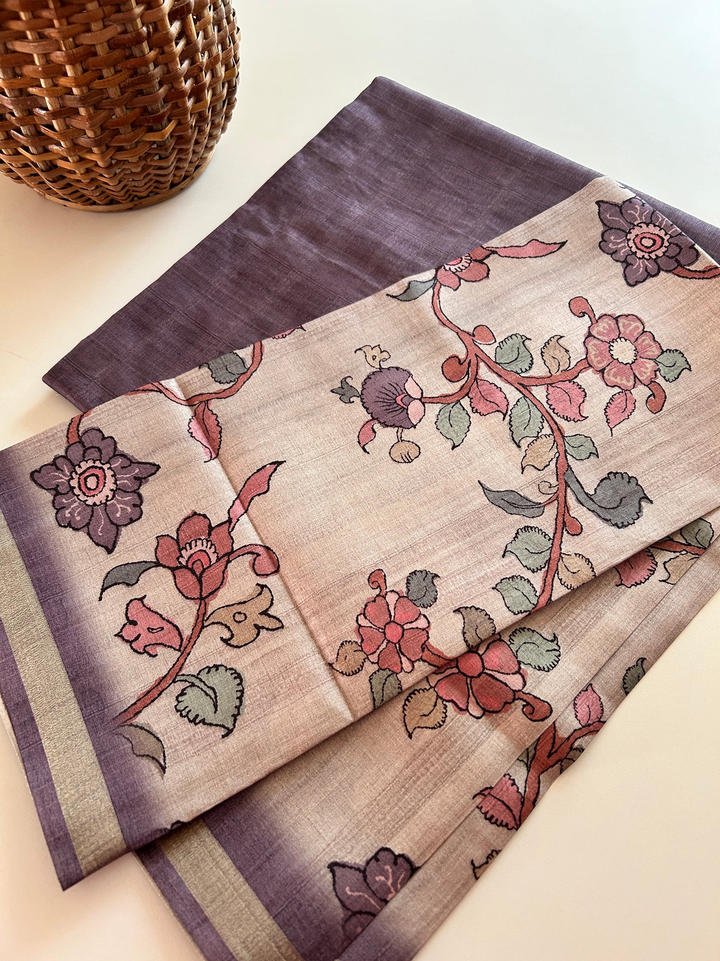 Soft Tussar Blend Handblock Kurta Dupatta Set