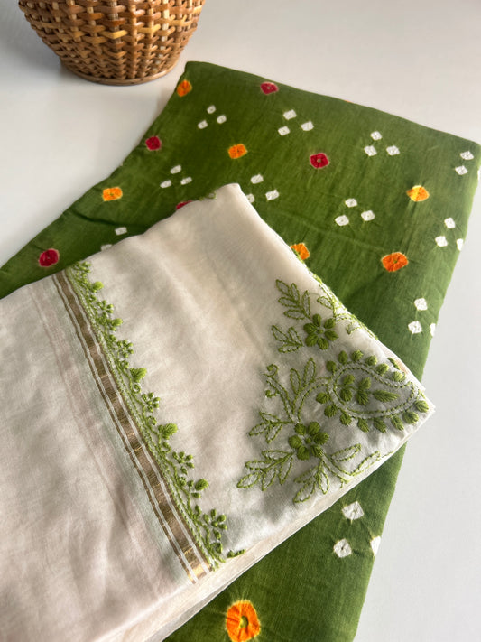 Bandhini Cotton Kurta with Chikankari Chanderi Dupatta