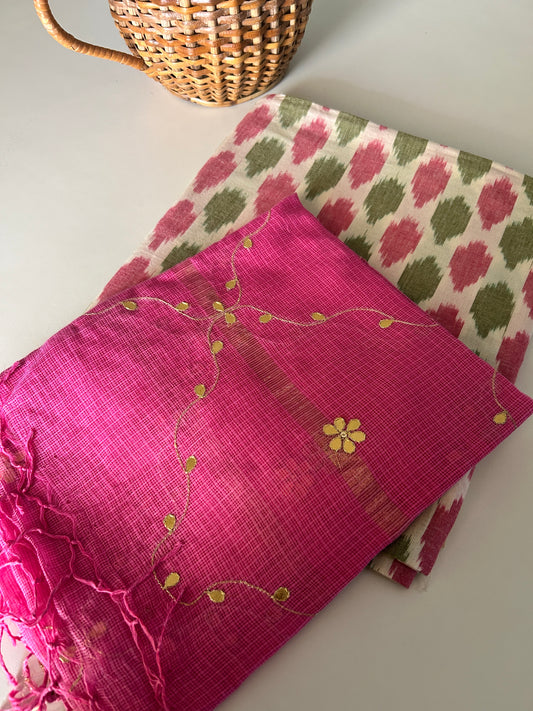 Double Ikat Cotton Kurta with Gota Patti Kota Doria Dupatta