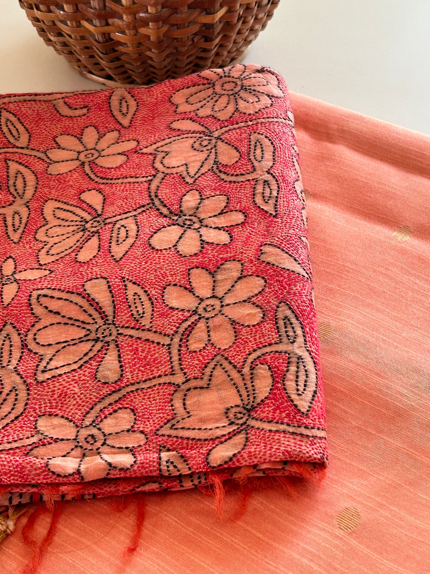 Kantha Work Dupatta with Tussar Silk Cotton Kurta Set