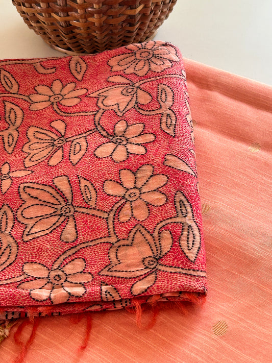 Kantha Work Dupatta with Tussar Silk Cotton Kurta Set