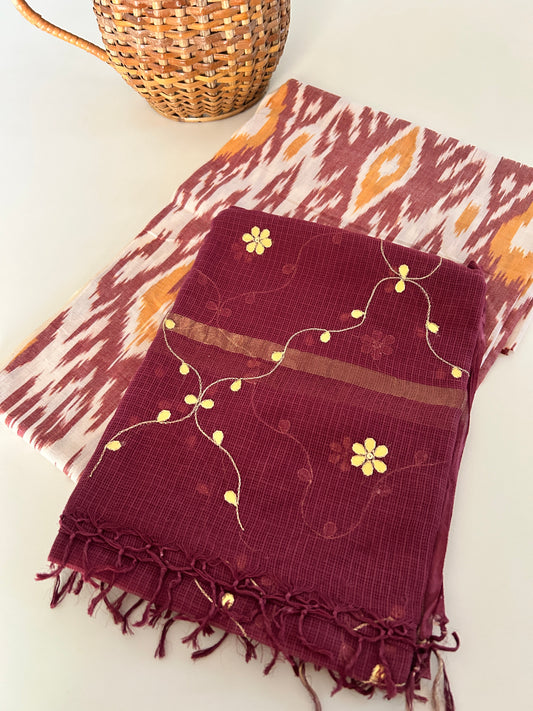 Double Ikat Cotton Kurta with Gota Patti Kota Doria Dupatta