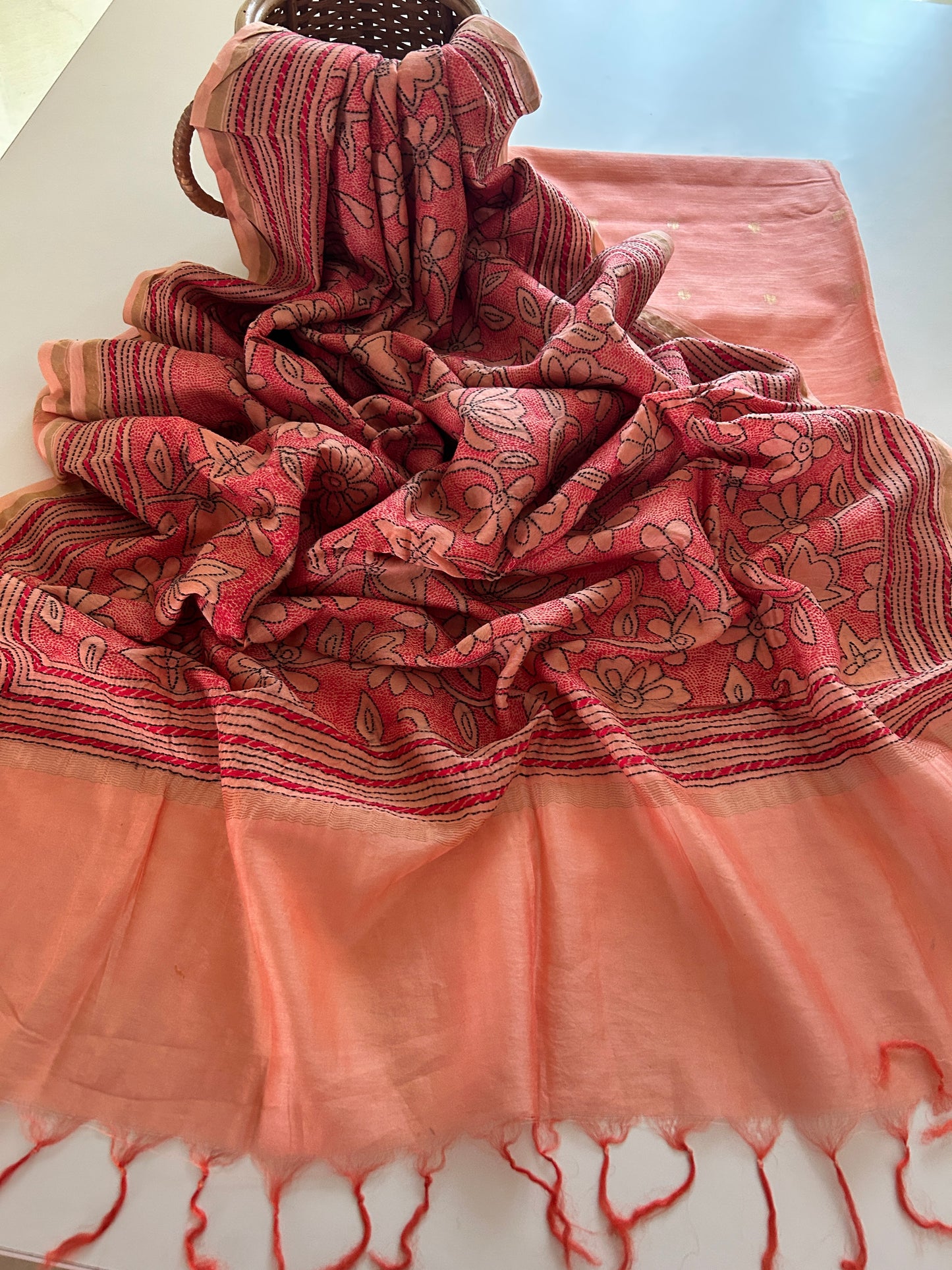 Kantha Work Dupatta with Tussar Silk Cotton Kurta Set