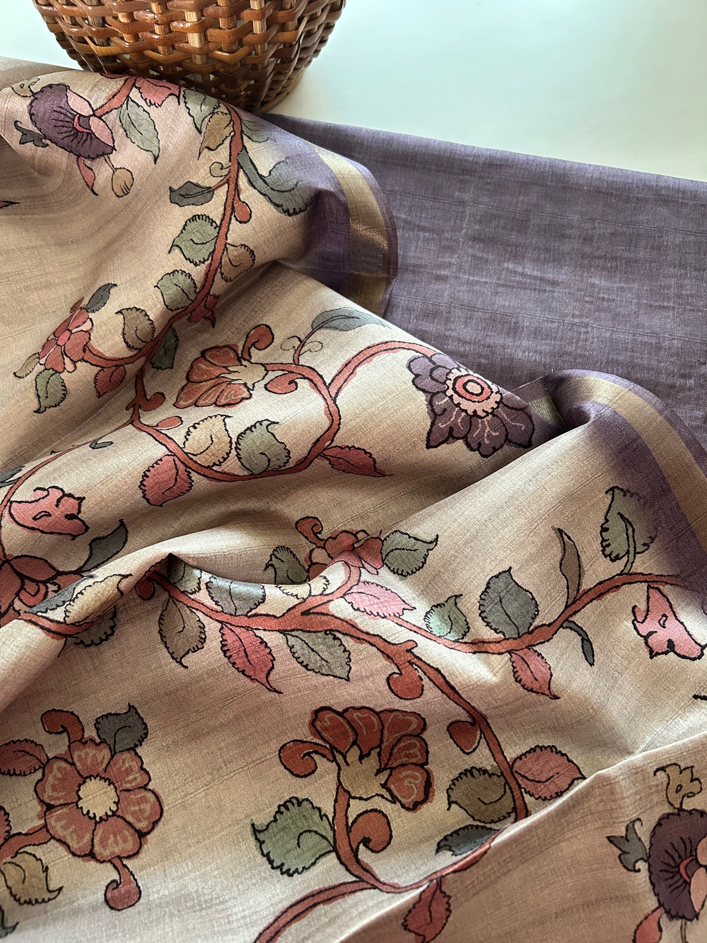 Soft Tussar Blend Handblock Kurta Dupatta Set