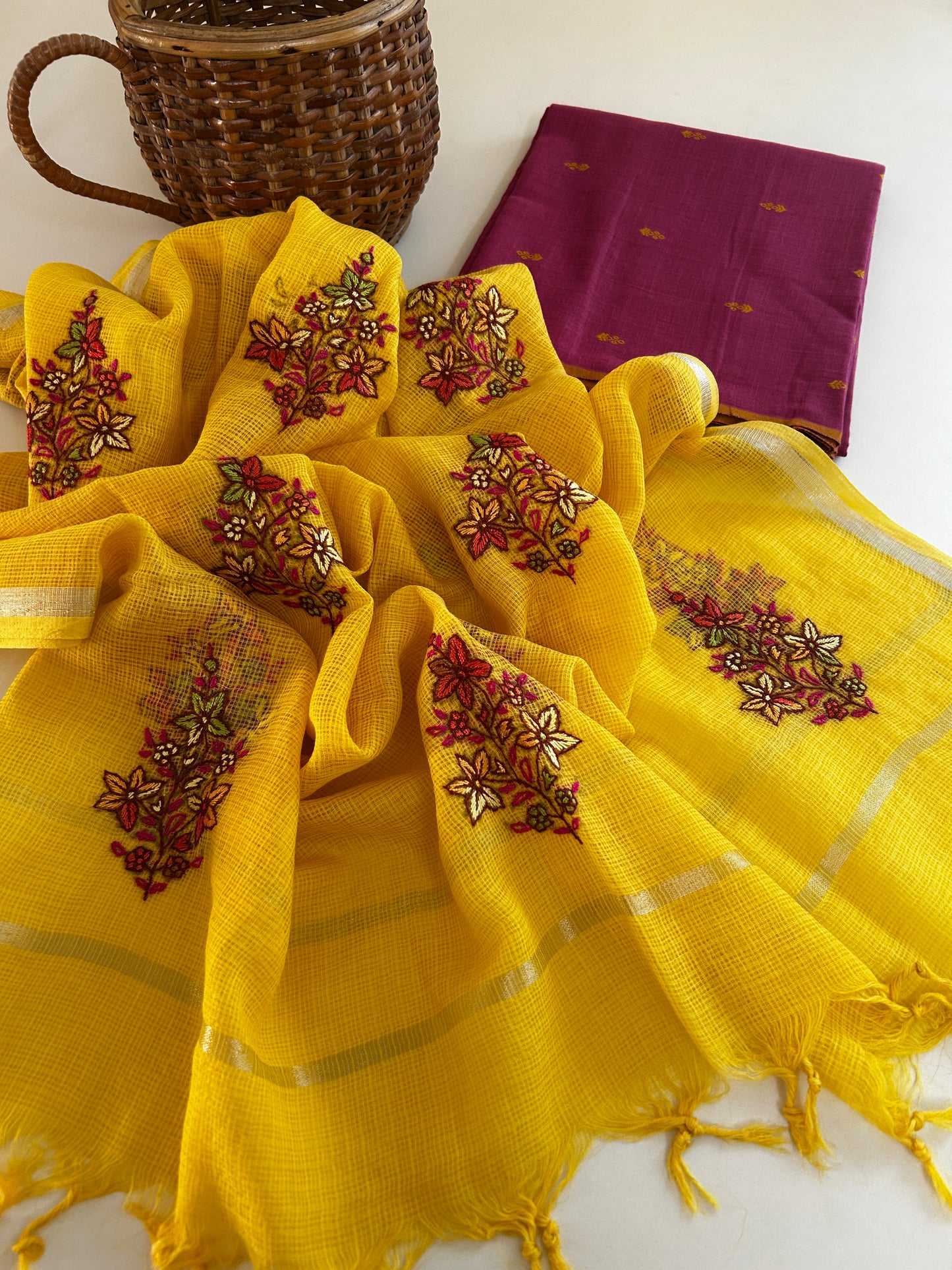 Kashmiri Kota Cotton Dupatta with Jamdhani Kurta Bottom