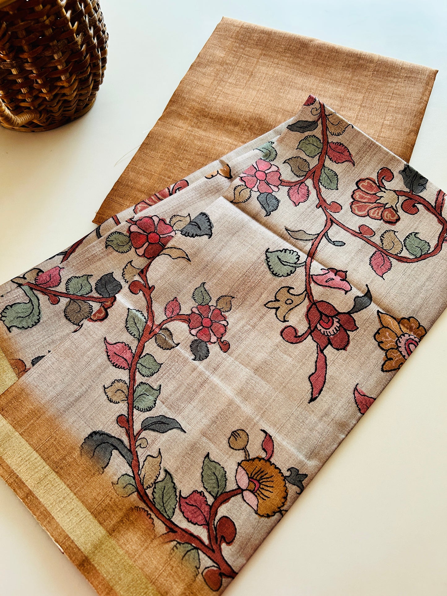 Soft Tussar Blend Handblock Kurta Dupatta Set