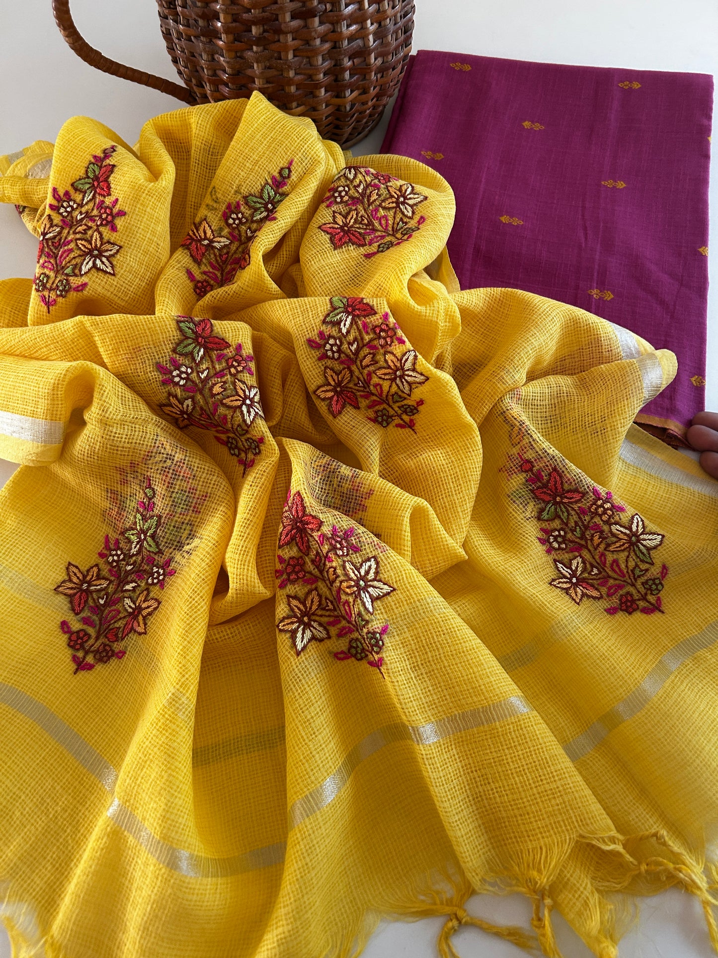 Kashmiri Kota Cotton Dupatta with Jamdhani Kurta Bottom