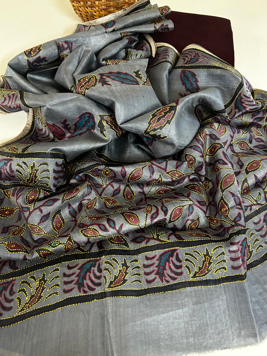 Kantha Dupatta in Pure Tussar | Handloom Kurta Set | TheIndianlooms