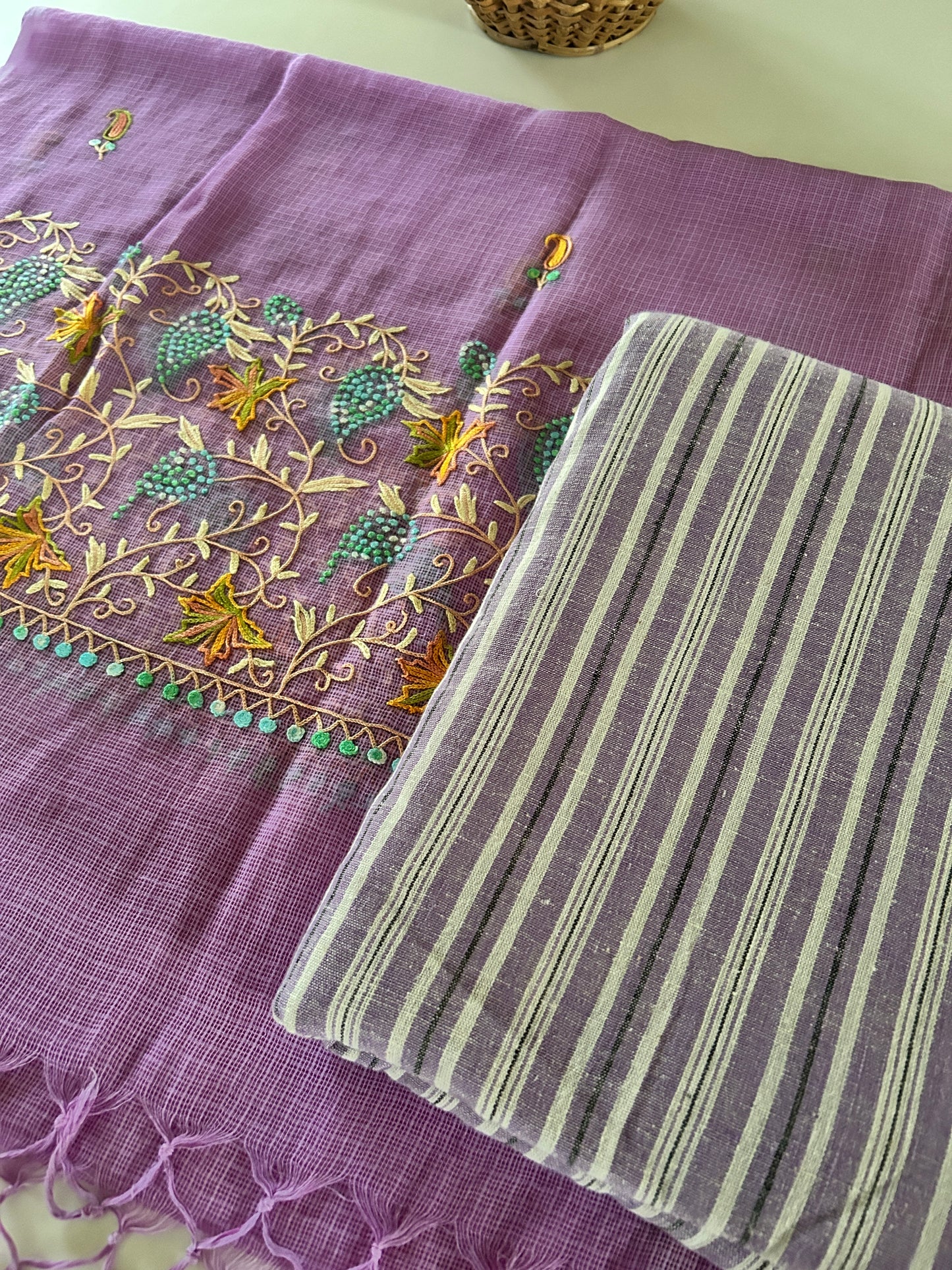 Kashmiri Embroidered Kota Doria Dupatta with Kala Cotton Kurta