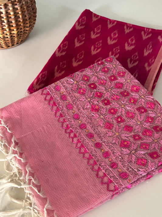 Phulkari Kota Doria Dupatta with Ikat Cotton Kurta