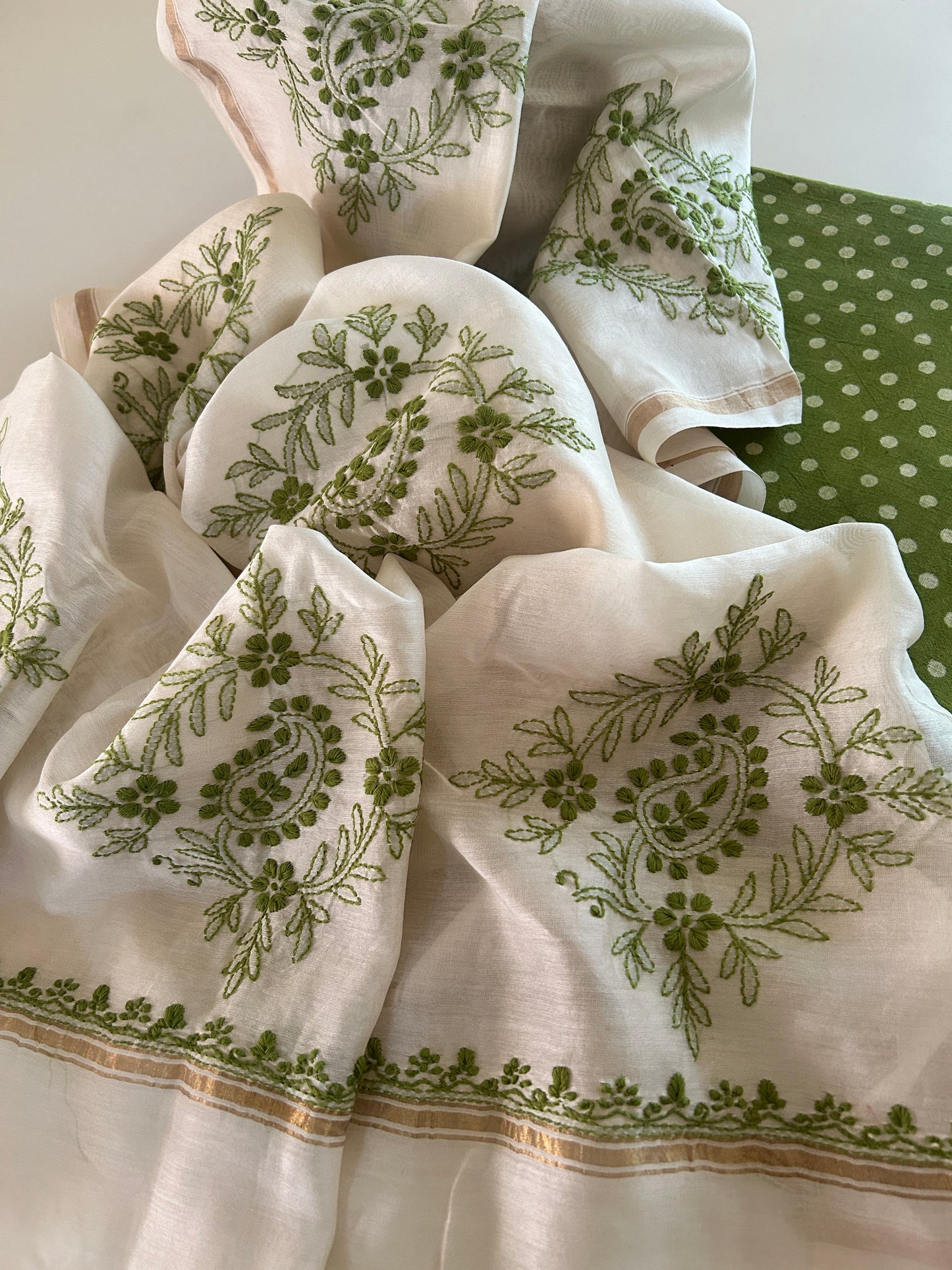 Chikankari Chanderi Silk Dupatta with Natural Dye Slub Cotton Kurta Set
