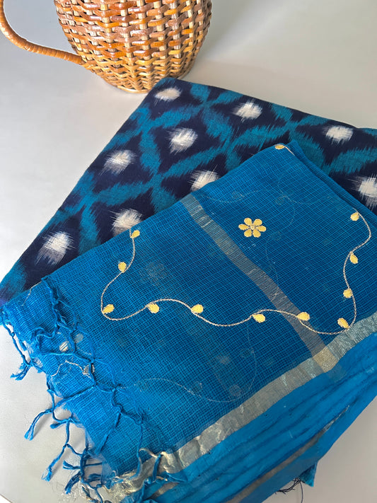 Double Ikat Cotton Kurta with Gota Patti Kota Doria Dupatta