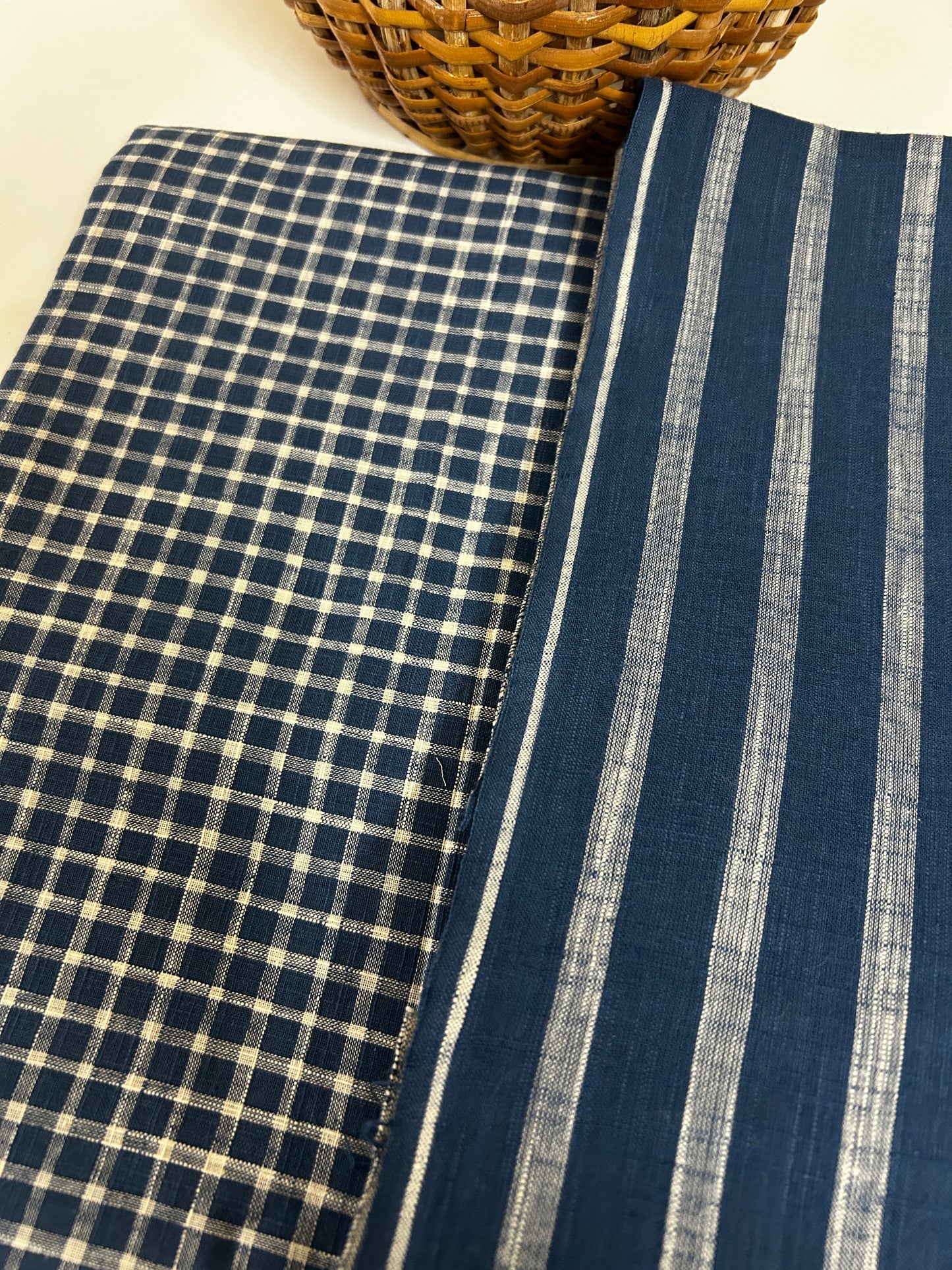 Premium Slub Cotton Checks Kurta with Matching Striped Bottom