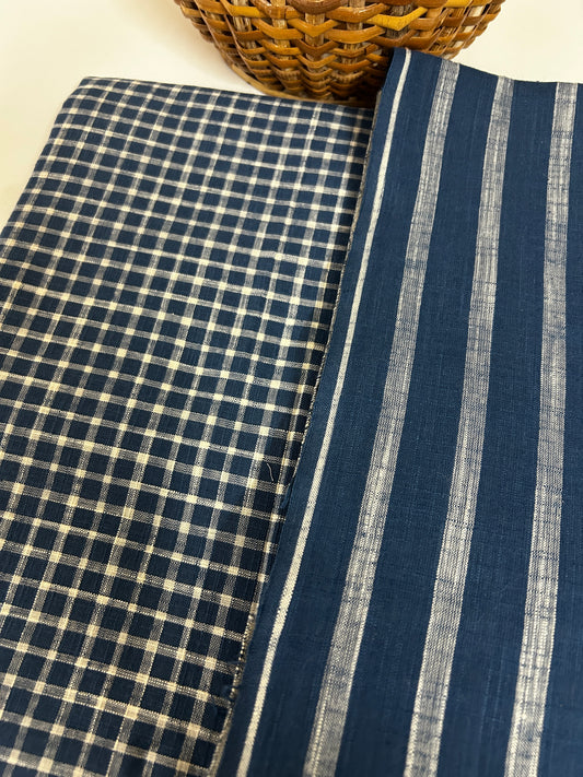 Premium Slub Cotton Checks Kurta with Matching Striped Bottom