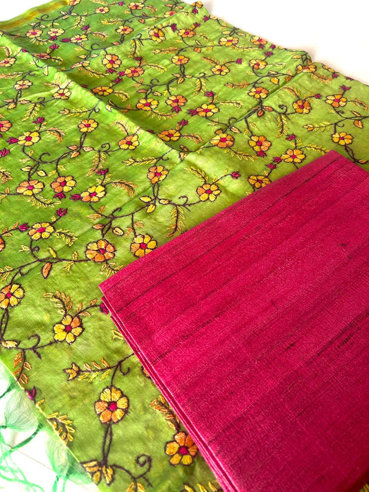 Tussar Kurta with Kashmiri Work Chanderi Dupatta.