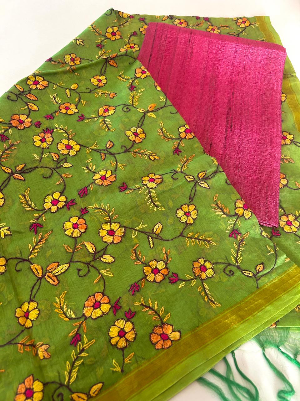 Tussar Kurta with Kashmiri Work Chanderi Dupatta.