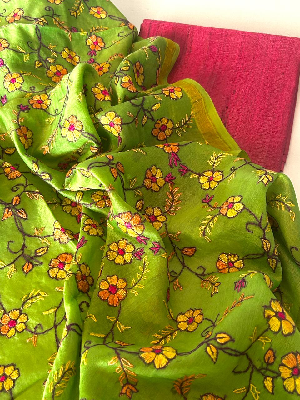 Tussar Kurta with Kashmiri Work Chanderi Dupatta.