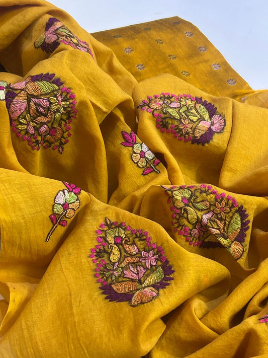 Silk Cotton Set with Pure Chanderi Kashmiri Dupatta
