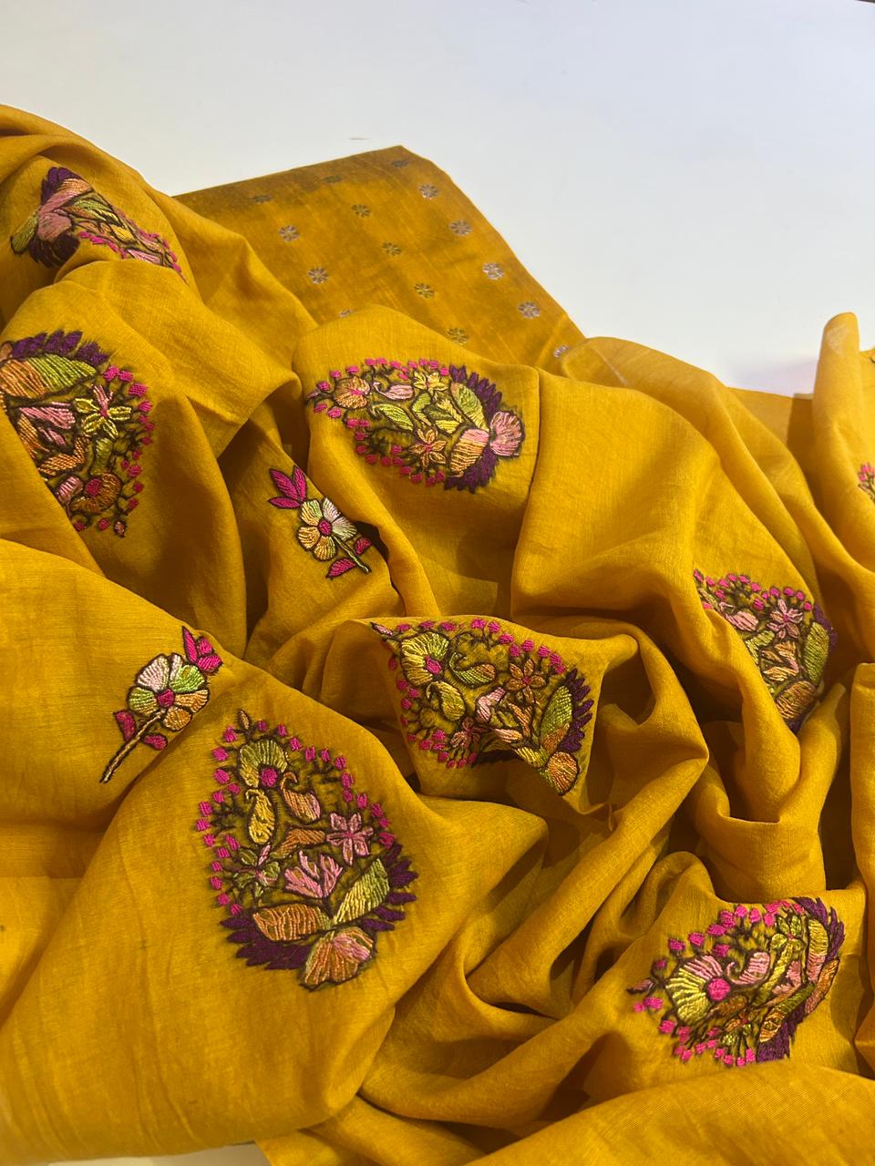 Silk Cotton Set with Pure Chanderi Kashmiri Dupatta