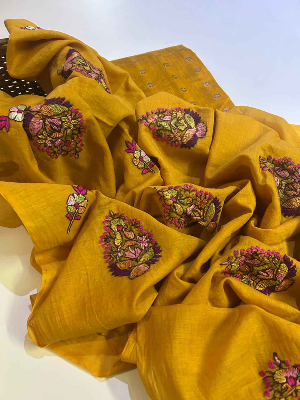 Silk Cotton Set with Pure Chanderi Kashmiri Dupatta