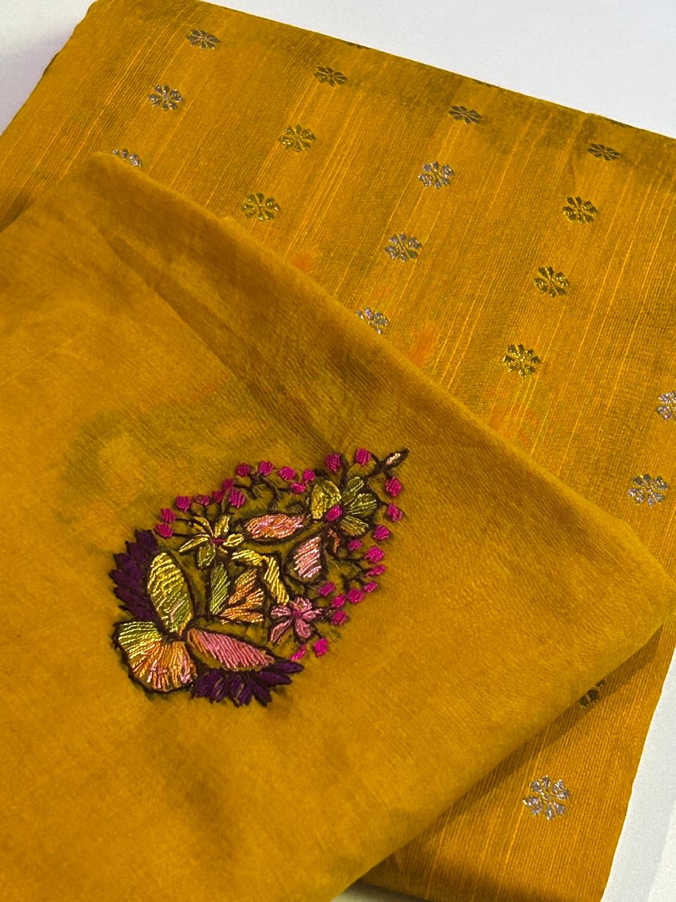 Silk Cotton Set with Pure Chanderi Kashmiri Dupatta