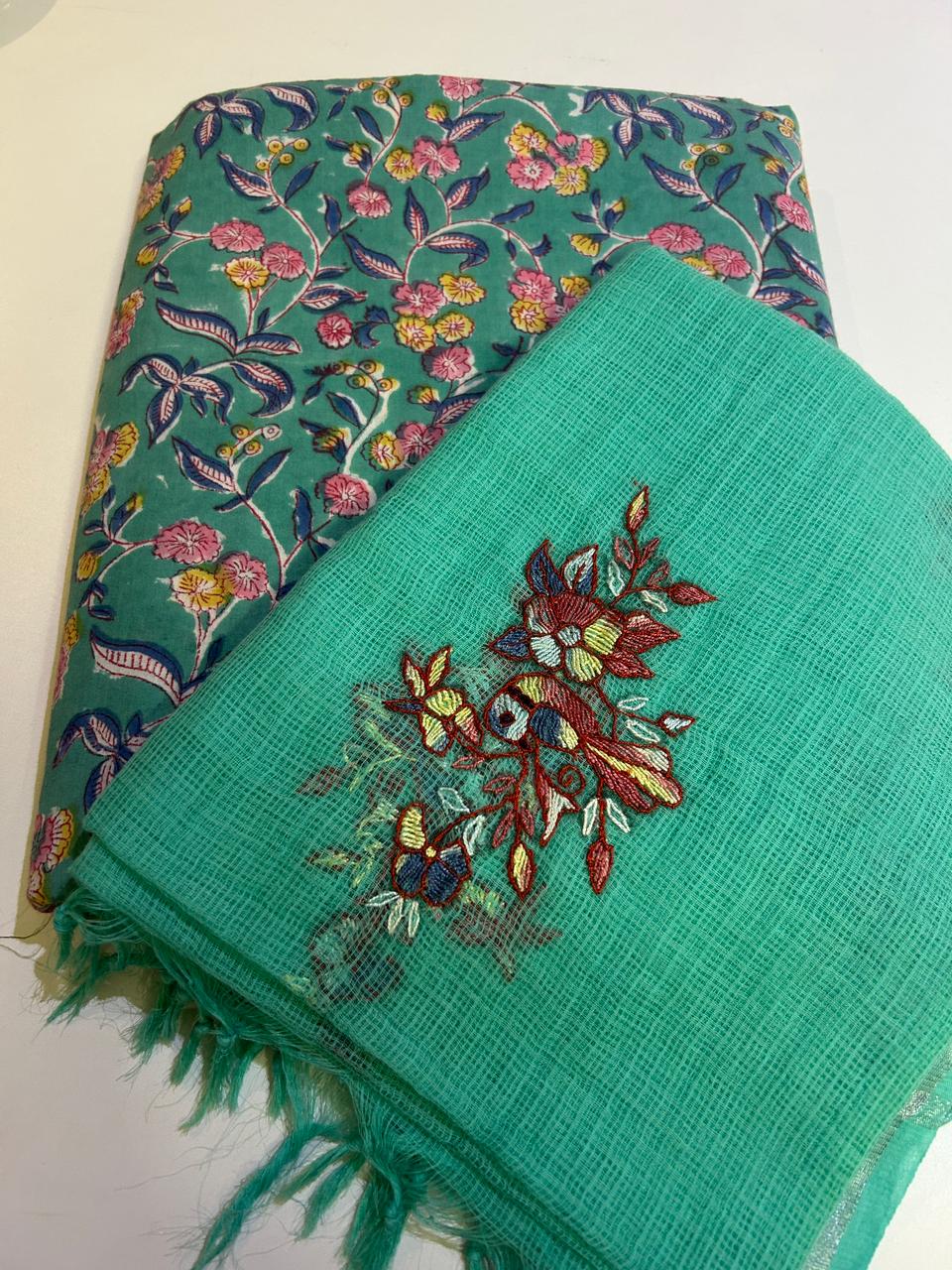 Cotton Kurta Set with Kashmiri Embroidered Kota Dupatta