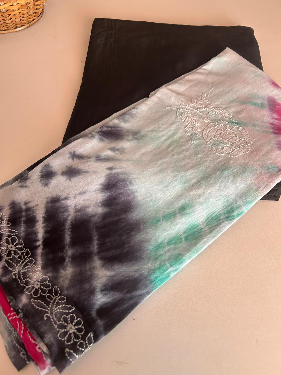 Chikankari Tie & Dye Dupatta with Chanderi Silk Kurta Set