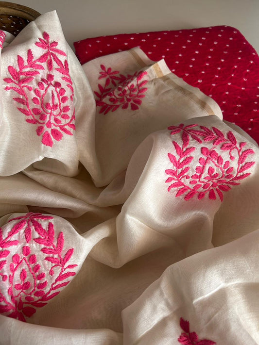 Chikankari Dupatta with Bandhani Kurta