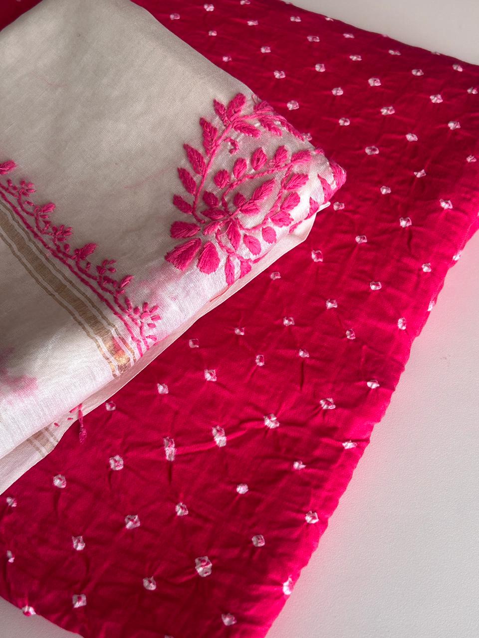 Chikankari Dupatta with Bandhani Kurta