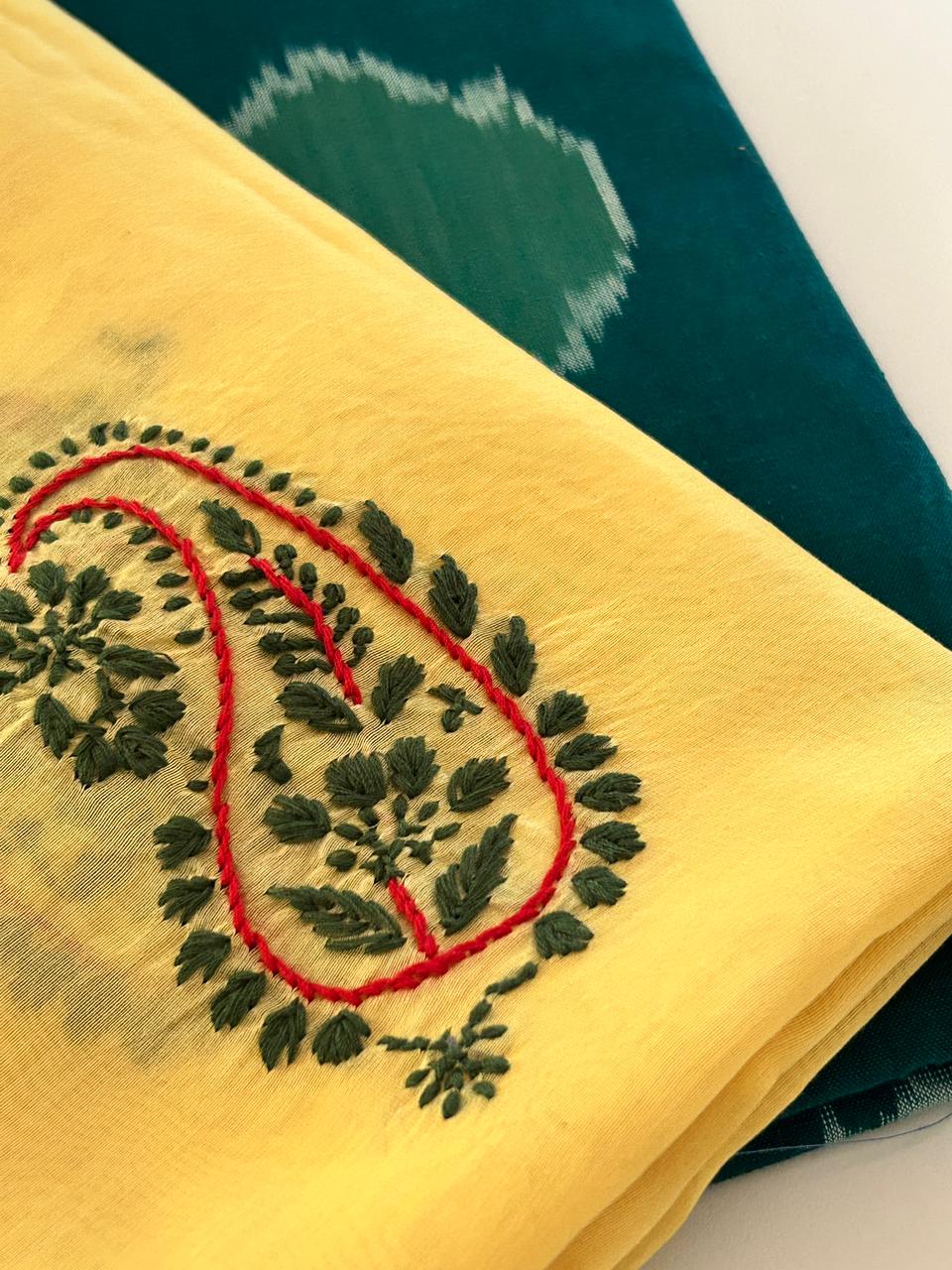 Chikankari Dupatta with Ikat Kurta