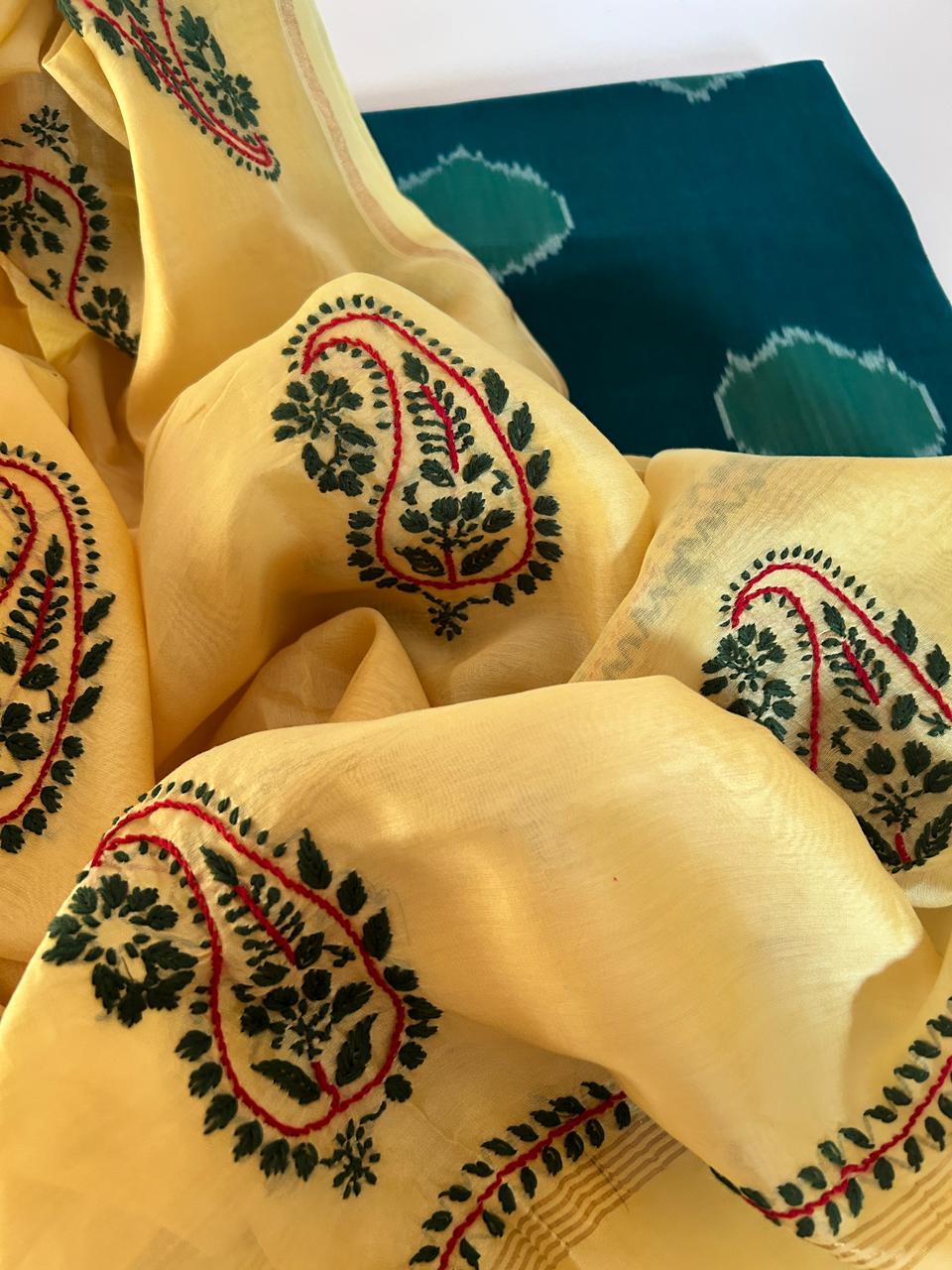 Chikankari Dupatta with Ikat Kurta