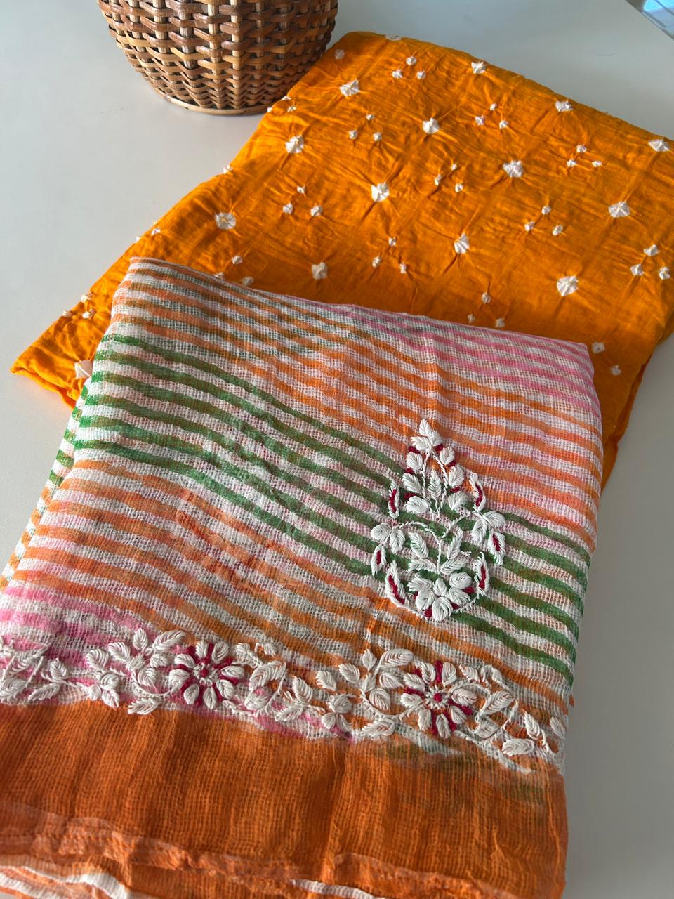 Chikankari Dupatta with Bandhani Kurta