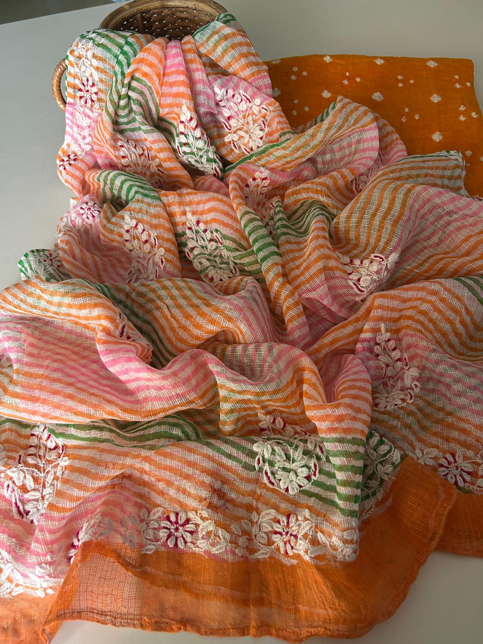 Chikankari Dupatta with Bandhani Kurta