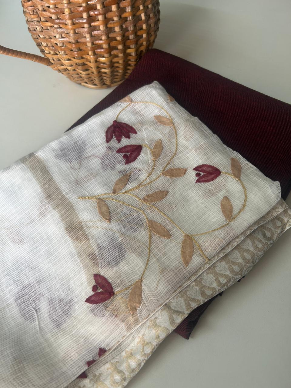 Patti Work Dupatta with Handloom Set