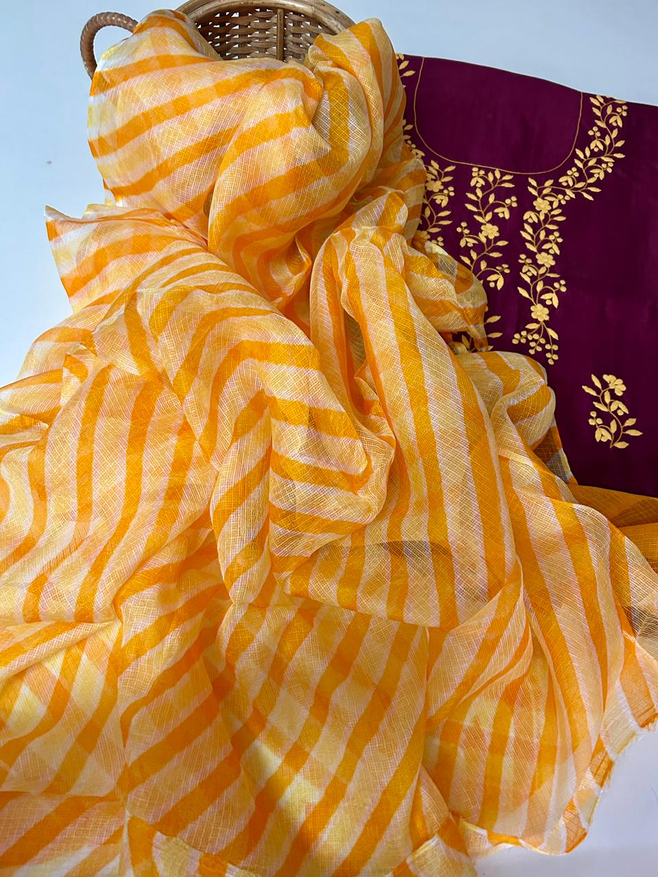 Chanderi Silk Patti Ka Kaam Kurta with Kota Silk Leharia Dupatta