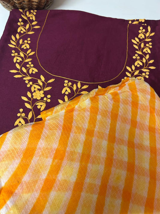 Chanderi Silk Patti Ka Kaam Kurta with Kota Silk Leharia Dupatta